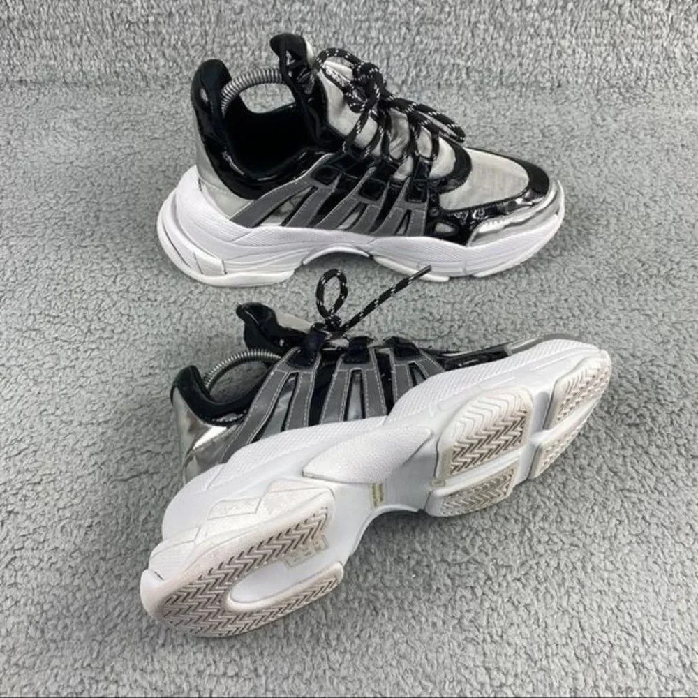 Jeffrey campbell sneakers Metallic Luxembourg Leather Lace Up Chunky Size 8 Gray - Picture 16 of 16